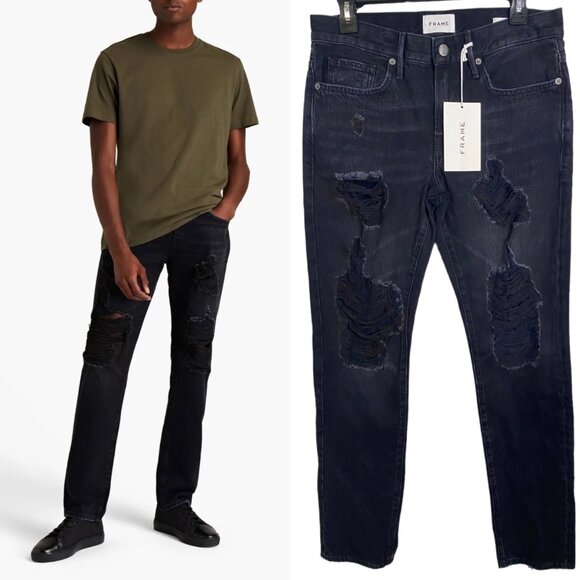 Frame men’s L’ Homme slim distressed‎ denim black jeans size 29 NEW - Picture 1 of 7